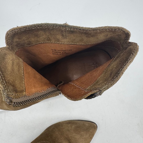 Frye Suede Leather Western Ankle Boots Women's‎ Size 9.5M Brown Zipper - Picture 7 of 10